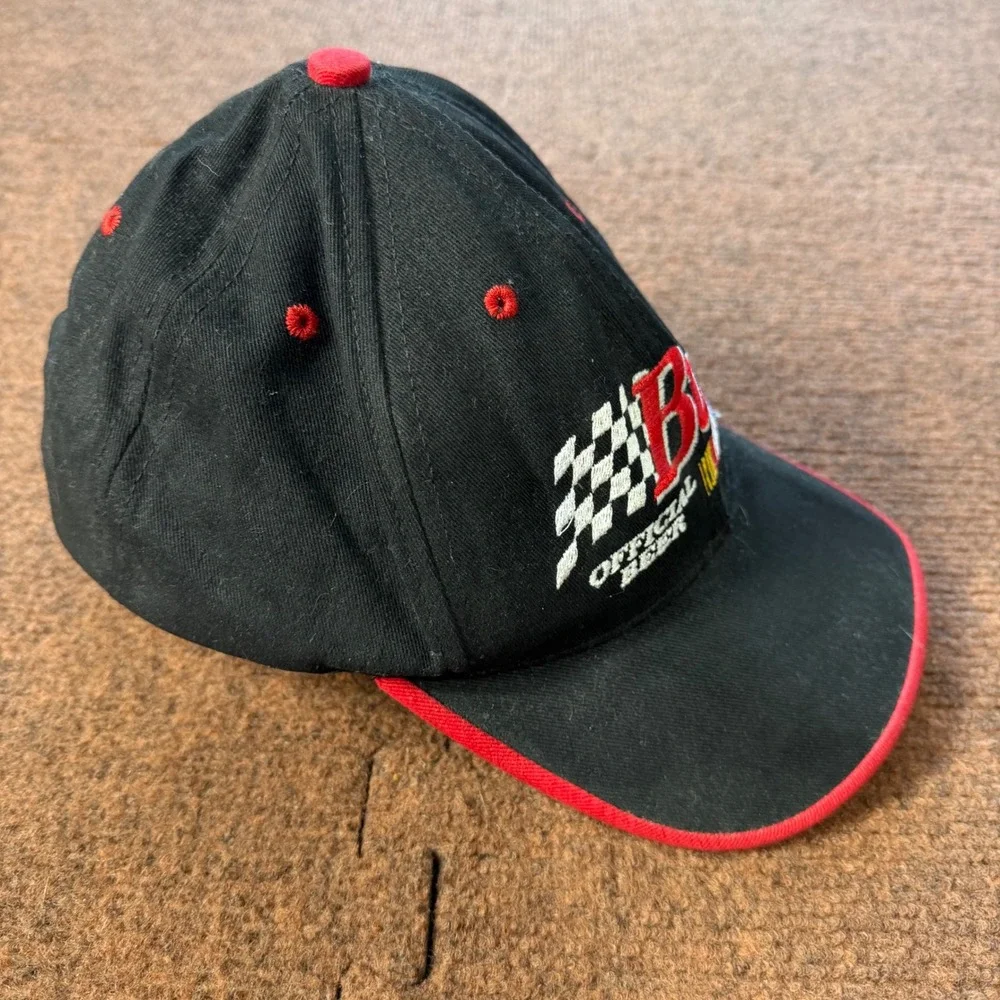Vintage 1996 Budweiser NASCAR Hat Black Red Snapback Made in USA Official Beer